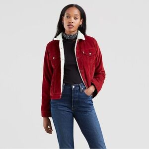 Levi’s Red Corduroy Original Trucker Jacket Sherpa Lined Medium